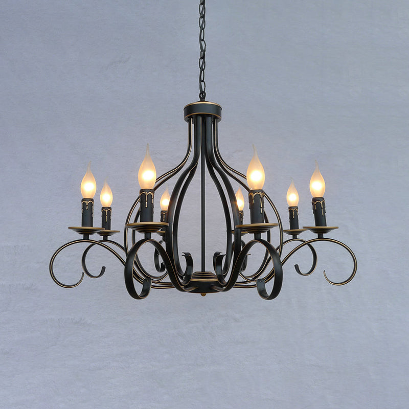 8 Lights Metal Hanging Chandelier Traditional Black Candle-Style Living Room Pendant Light Fixture Clearhalo 'Ceiling Lights' 'Chandeliers' Lighting' 2427045