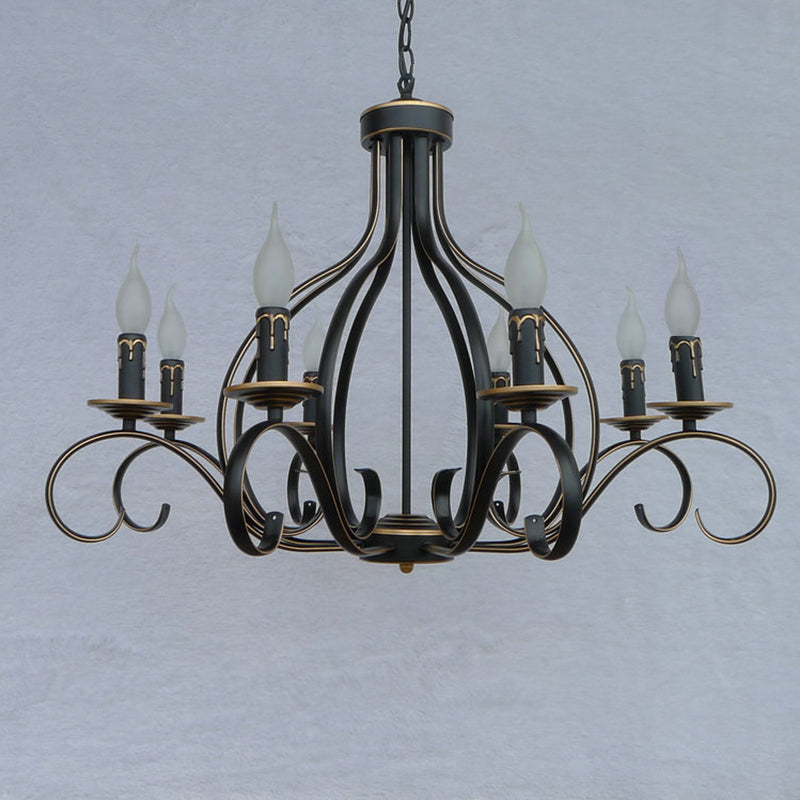 8 Lights Metal Hanging Chandelier Traditional Black Candle-Style Living Room Pendant Light Fixture Clearhalo 'Ceiling Lights' 'Chandeliers' Lighting' 2427046