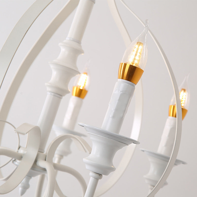 Swooping Arm Metal Chandelier Light Traditional 5 Lights Dining Room Pendant Lighting in White Clearhalo 'Ceiling Lights' 'Chandeliers' Lighting' 2427052