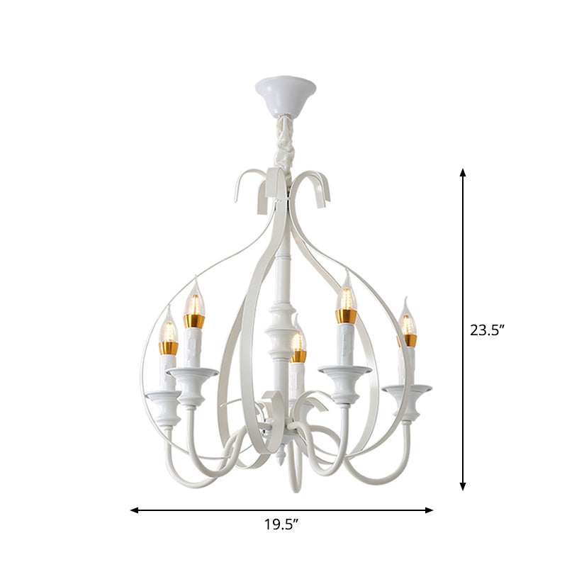 Swooping Arm Metal Chandelier Light Traditional 5 Lights Dining Room Pendant Lighting in White Clearhalo 'Ceiling Lights' 'Chandeliers' Lighting' 2427053