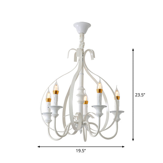 Swooping Arm Metal Chandelier Light Traditional 5 Lights Dining Room Pendant Lighting in White Clearhalo 'Ceiling Lights' 'Chandeliers' Lighting' 2427053