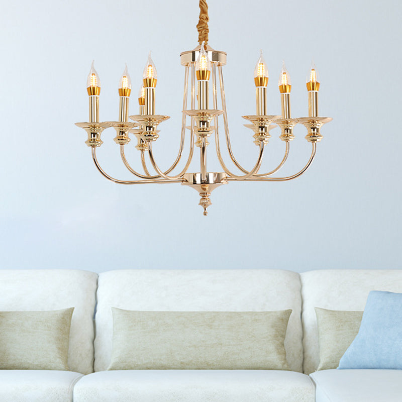 Candle Metal Chandelier Lighting Classic 10 Lights Dining Room Pendant Lighting in Gold Gold Clearhalo 'Ceiling Lights' 'Chandeliers' Lighting' 2427054