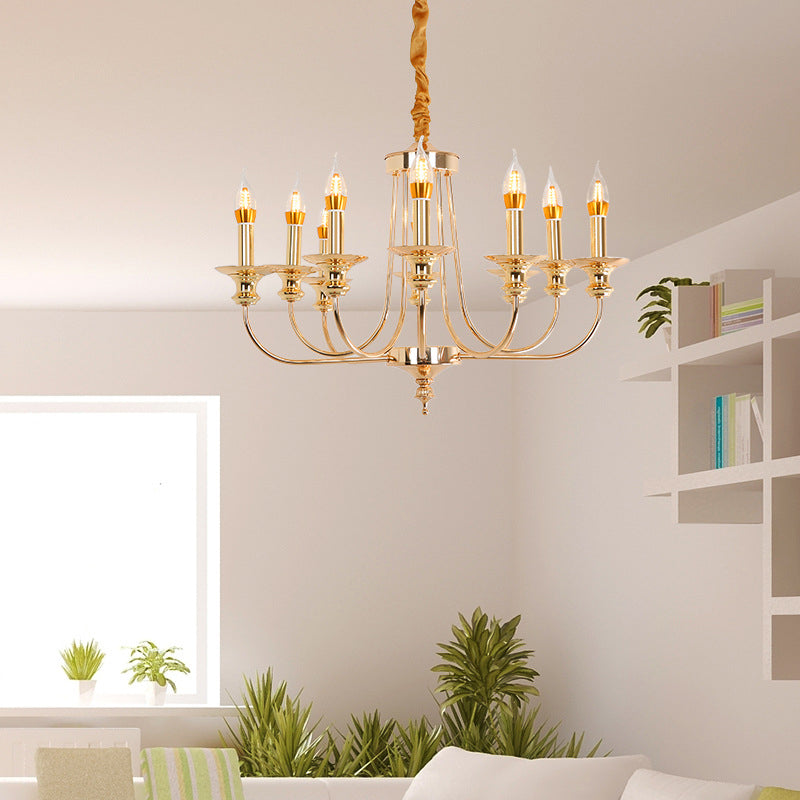 Candle Metal Chandelier Lighting Classic 10 Lights Dining Room Pendant Lighting in Gold Clearhalo 'Ceiling Lights' 'Chandeliers' Lighting' 2427055