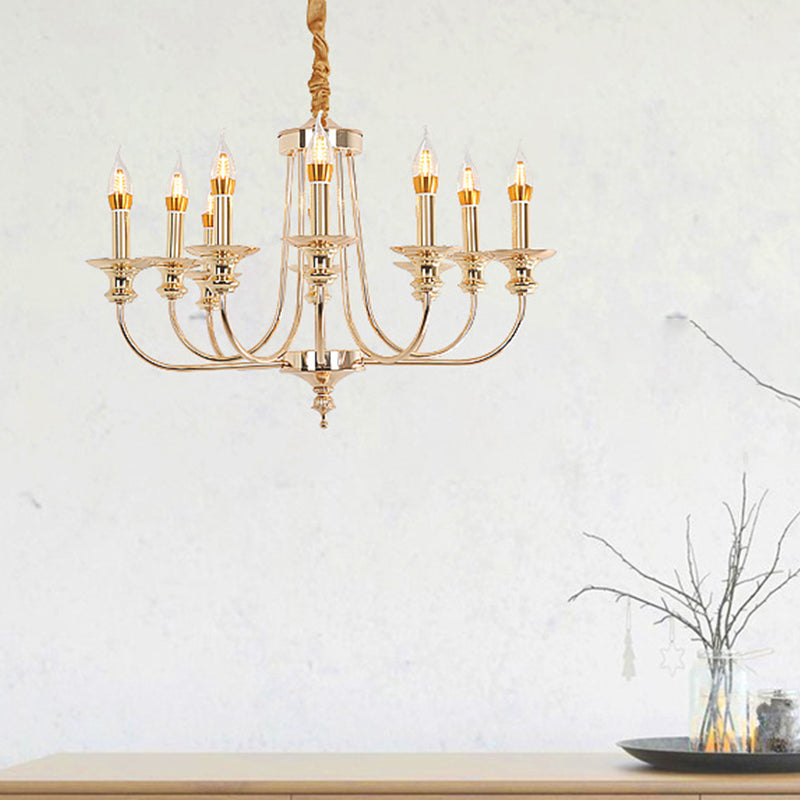 Candle Metal Chandelier Lighting Classic 10 Lights Dining Room Pendant Lighting in Gold Clearhalo 'Ceiling Lights' 'Chandeliers' Lighting' 2427056