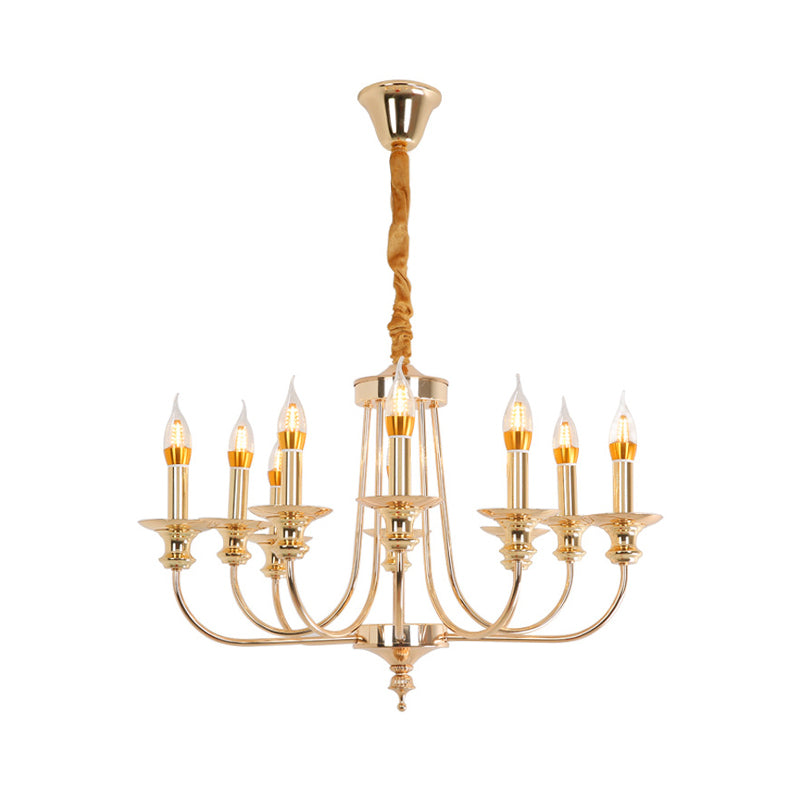 Candle Metal Chandelier Lighting Classic 10 Lights Dining Room Pendant Lighting in Gold Clearhalo 'Ceiling Lights' 'Chandeliers' Lighting' 2427059