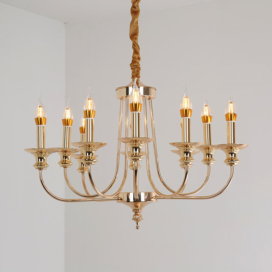 Candle Metal Chandelier Lighting Classic 10 Lights Dining Room Pendant Lighting in Gold Clearhalo 'Ceiling Lights' 'Chandeliers' Lighting' 2427060