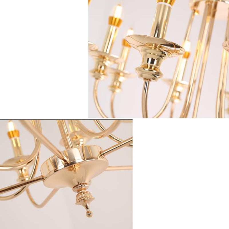 Candle Metal Chandelier Lighting Classic 10 Lights Dining Room Pendant Lighting in Gold Clearhalo 'Ceiling Lights' 'Chandeliers' Lighting' 2427061