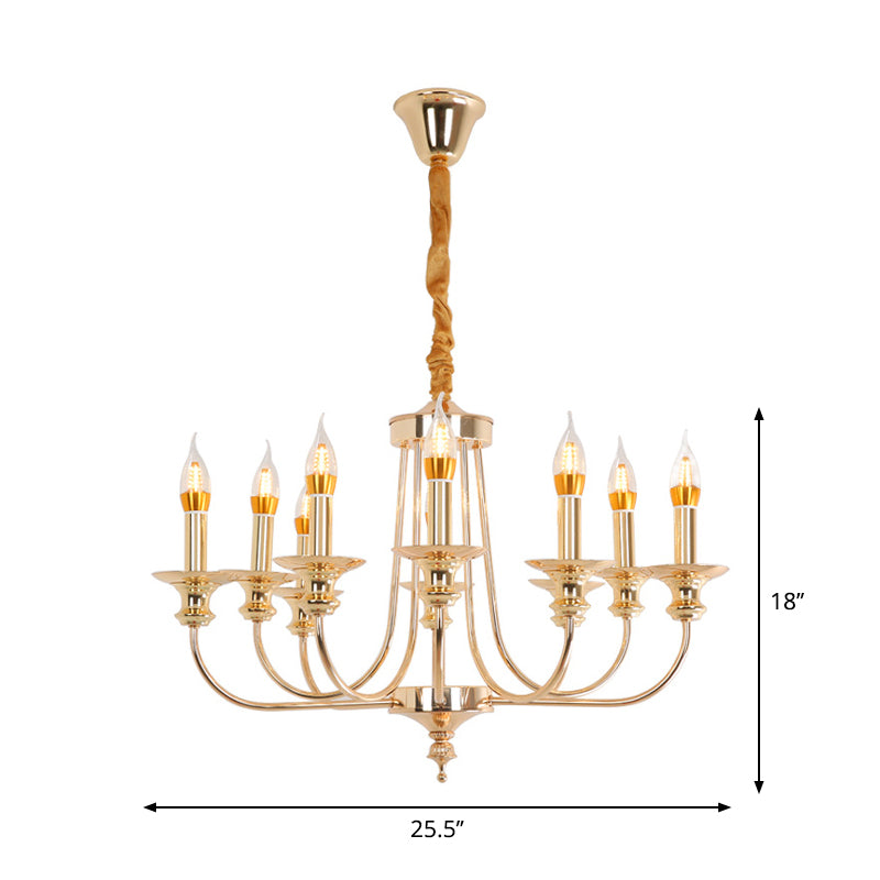 Candle Metal Chandelier Lighting Classic 10 Lights Dining Room Pendant Lighting in Gold Clearhalo 'Ceiling Lights' 'Chandeliers' Lighting' 2427062