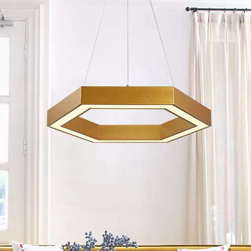 Hexagon Metal Suspension Lamp Modern 16"/23.5" Wide Led Gold Hanging Ceiling Pendant Light for Living Room, A/B Gold B Clearhalo 'Ceiling Lights' 'Modern Pendants' 'Modern' 'Pendant Lights' 'Pendants' Lighting' 242730