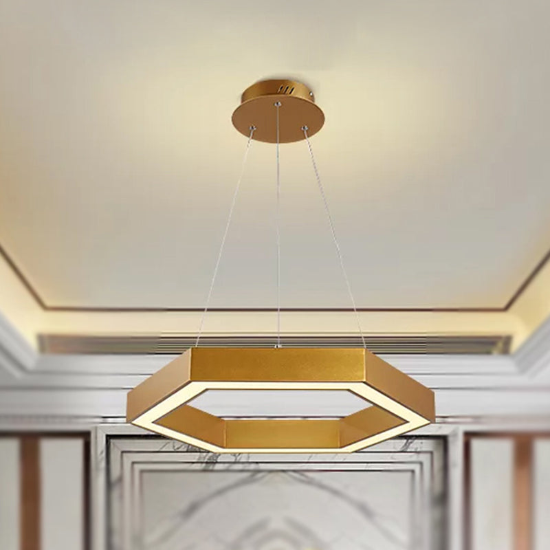 Hexagon Metal Suspension Lamp Modern 16"/23.5" Wide Led Gold Hanging Ceiling Pendant Light for Living Room, A/B Clearhalo 'Ceiling Lights' 'Modern Pendants' 'Modern' 'Pendant Lights' 'Pendants' Lighting' 242731