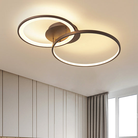 Acrylic 2-Ring Flush Ceiling Light Modernism LED Brown Flush Mount Lighting Fixture Brown Clearhalo 'Ceiling Lights' 'Close To Ceiling Lights' 'Close to ceiling' 'Semi-flushmount' Lighting' 242740