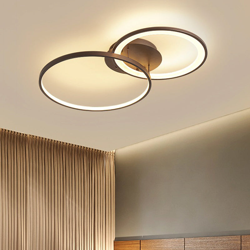 Acrylic 2-Ring Flush Ceiling Light Modernism LED Brown Flush Mount Lighting Fixture Clearhalo 'Ceiling Lights' 'Close To Ceiling Lights' 'Close to ceiling' 'Semi-flushmount' Lighting' 242741