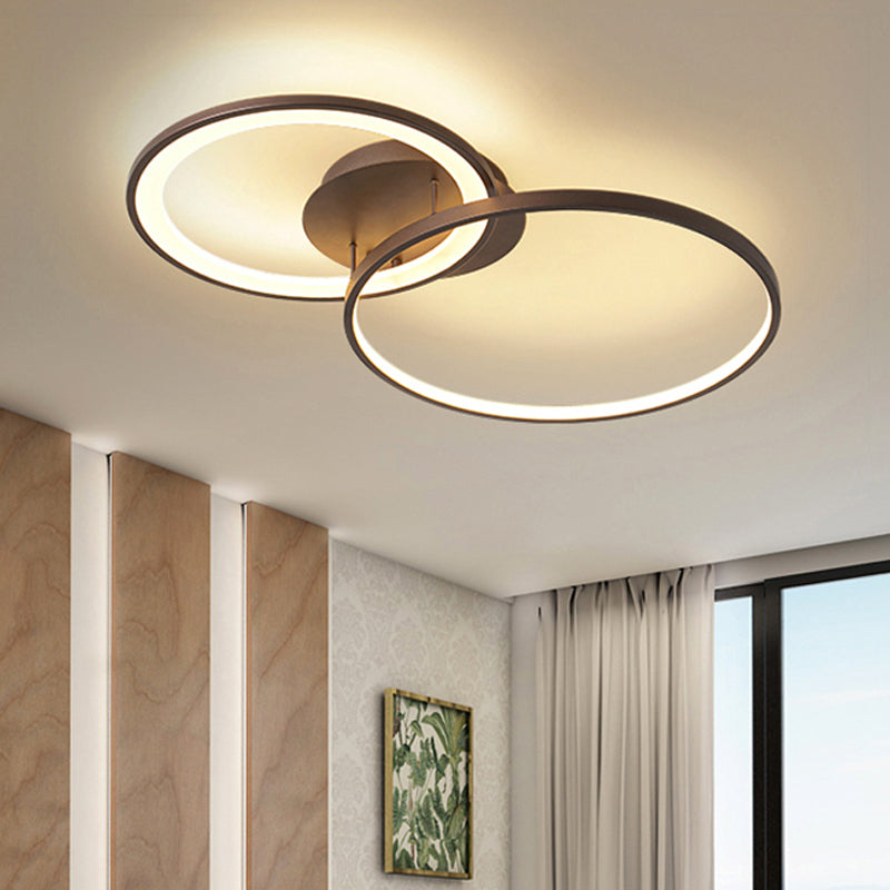 Acrylic 2-Ring Flush Ceiling Light Modernism LED Brown Flush Mount Lighting Fixture Clearhalo 'Ceiling Lights' 'Close To Ceiling Lights' 'Close to ceiling' 'Semi-flushmount' Lighting' 242742