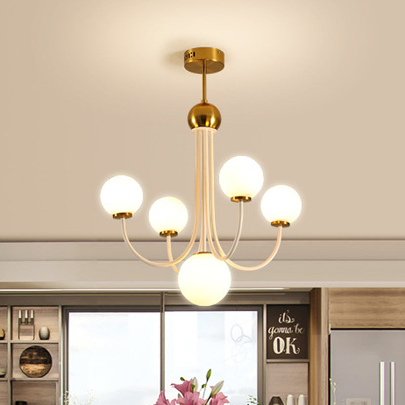 Post Modern Curved Arm Chandelier with Sputnik Design White Glass 5/7 Lights Led Hanging Light Fixture Clearhalo 'Ceiling Lights' 'Chandeliers' 'Glass shade' 'Glass' 'Modern Chandeliers' 'Modern' 'Pendant Lights' Lighting' 242754