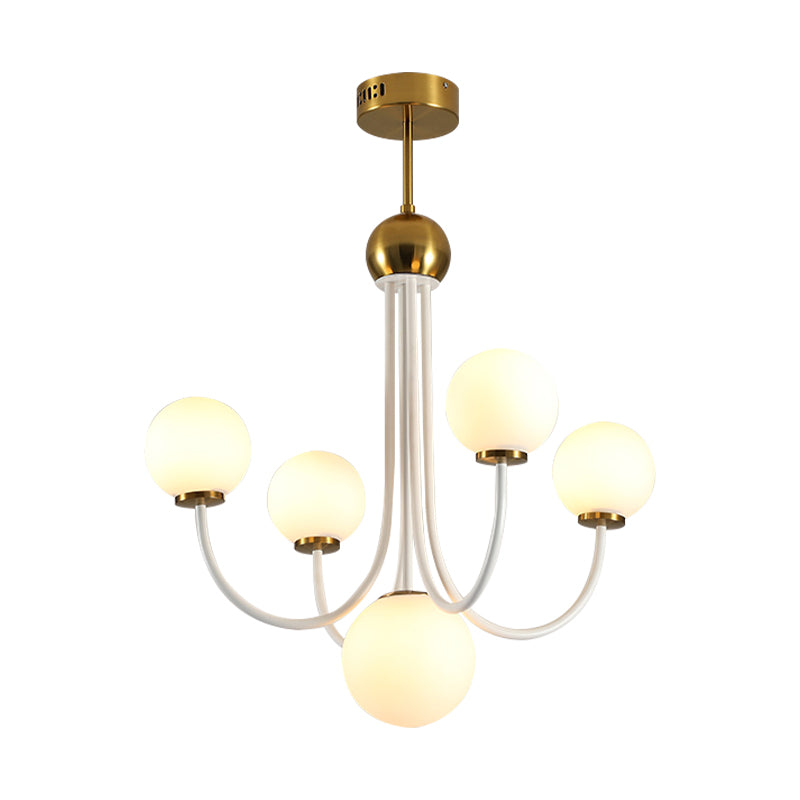 Post Modern Curved Arm Chandelier with Sputnik Design White Glass 5/7 Lights Led Hanging Light Fixture Clearhalo 'Ceiling Lights' 'Chandeliers' 'Glass shade' 'Glass' 'Modern Chandeliers' 'Modern' 'Pendant Lights' Lighting' 242755