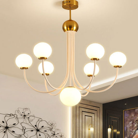 Post Modern Curved Arm Chandelier with Sputnik Design White Glass 5/7 Lights Led Hanging Light Fixture 7 White Clearhalo 'Ceiling Lights' 'Chandeliers' 'Glass shade' 'Glass' 'Modern Chandeliers' 'Modern' 'Pendant Lights' Lighting' 242757