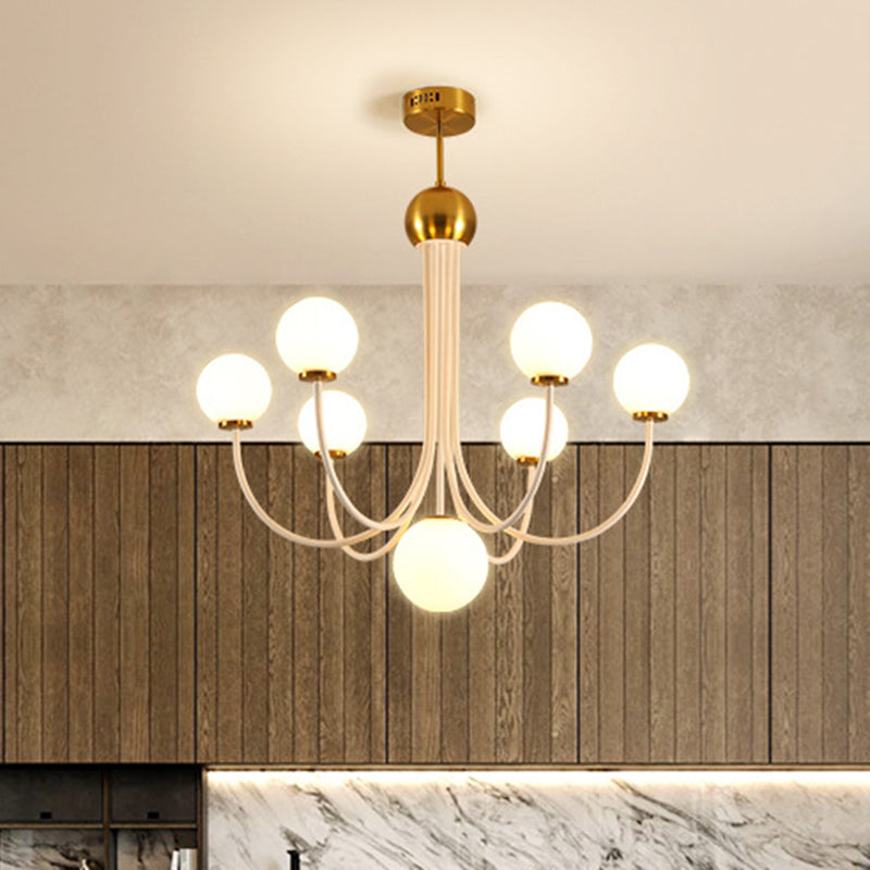 Post Modern Curved Arm Chandelier with Sputnik Design White Glass 5/7 Lights Led Hanging Light Fixture Clearhalo 'Ceiling Lights' 'Chandeliers' 'Glass shade' 'Glass' 'Modern Chandeliers' 'Modern' 'Pendant Lights' Lighting' 242758
