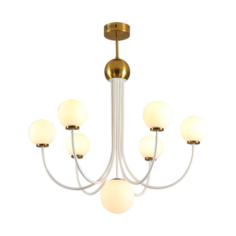 Post Modern Curved Arm Chandelier with Sputnik Design White Glass 5/7 Lights Led Hanging Light Fixture Clearhalo 'Ceiling Lights' 'Chandeliers' 'Glass shade' 'Glass' 'Modern Chandeliers' 'Modern' 'Pendant Lights' Lighting' 242759