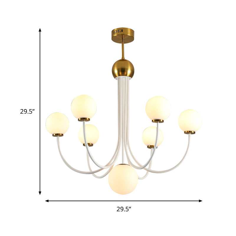 Post Modern Curved Arm Chandelier with Sputnik Design White Glass 5/7 Lights Led Hanging Light Fixture Clearhalo 'Ceiling Lights' 'Chandeliers' 'Glass shade' 'Glass' 'Modern Chandeliers' 'Modern' 'Pendant Lights' Lighting' 242760
