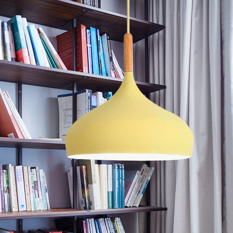 Aluminum Onion Shade Pendant Lamp Meeting Room 1 Light Macaron Suspension Light Yellow Clearhalo 'Ceiling Lights' 'Modern Pendants' 'Modern' 'Pendant Lights' 'Pendants' Lighting' 242767