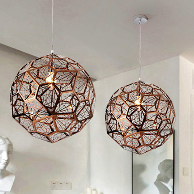 12"/16"/19.5"W Faceted Globe Pendant Lighting Contemporary Metal 1 Light Rose Gold Hanging Ceiling Light Rose Gold Clearhalo 'Ceiling Lights' 'Modern Pendants' 'Modern' 'Pendant Lights' 'Pendants' Lighting' 242769