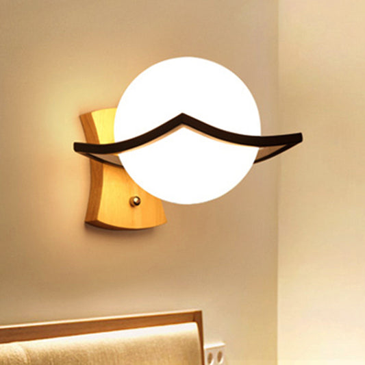 Black Ball Sconce Lighting Modernist 1 Light White Glass Wall Sconce Light for Bedroom Black Clearhalo 'Cast Iron' 'Glass' 'Industrial' 'Modern wall lights' 'Modern' 'Tiffany' 'Traditional wall lights' 'Wall Lamps & Sconces' 'Wall Lights' Lighting' 242771