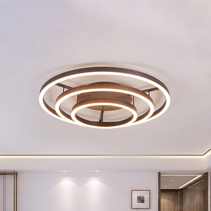 3/4 Rings LED Flush Ceiling Light Contemporary Acrylic LED Coffee Flushmount Lamp in White Light 3 Coffee Clearhalo 'Ceiling Lights' 'Close To Ceiling Lights' 'Close to ceiling' 'Semi-flushmount' Lighting' 242773