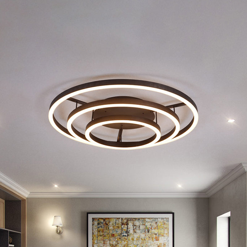 3/4 Rings LED Flush Ceiling Light Contemporary Acrylic LED Coffee Flushmount Lamp in White Light Clearhalo 'Ceiling Lights' 'Close To Ceiling Lights' 'Close to ceiling' 'Semi-flushmount' Lighting' 242774