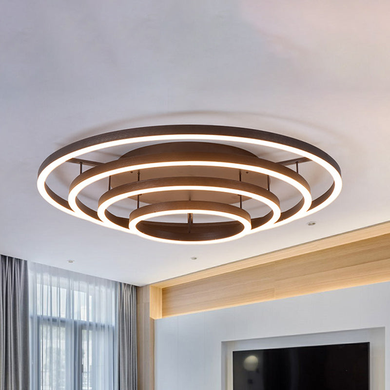 3/4 Rings LED Flush Ceiling Light Contemporary Acrylic LED Coffee Flushmount Lamp in White Light 4 Coffee Clearhalo 'Ceiling Lights' 'Close To Ceiling Lights' 'Close to ceiling' 'Semi-flushmount' Lighting' 242775