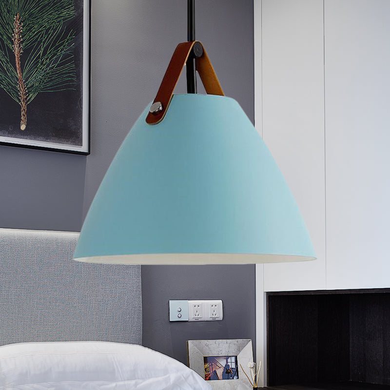 Nordic Style Curved Coolie Pendant Light One Light Aluminum Hanging Lamp in Black/Blue/Grey/Pink/White for Dining Room Blue Clearhalo 'Ceiling Lights' 'Modern Pendants' 'Modern' 'Pendant Lights' 'Pendants' Lighting' 242785