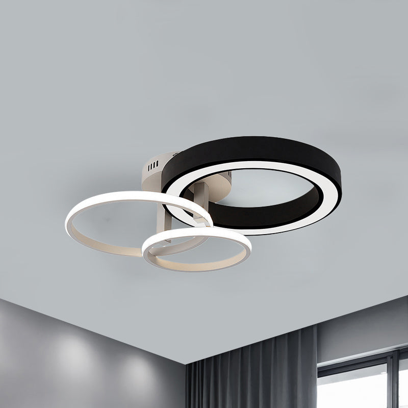 Circles Bedroom Flush Light Fixture Acrylic 3 Lights Contemporary Style Ceiling Mounted Light in Black and White Black-White Clearhalo 'Ceiling Lights' 'Close To Ceiling Lights' 'Close to ceiling' 'Flush mount' Lighting' 242791