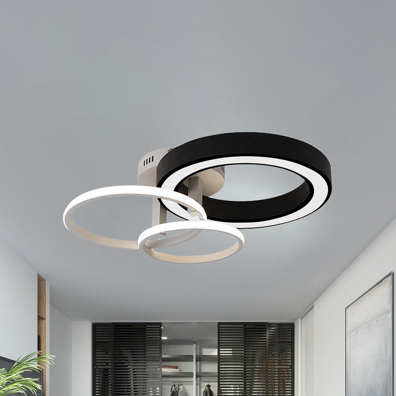 Circles Bedroom Flush Light Fixture Acrylic 3 Lights Contemporary Style Ceiling Mounted Light in Black and White Clearhalo 'Ceiling Lights' 'Close To Ceiling Lights' 'Close to ceiling' 'Flush mount' Lighting' 242792