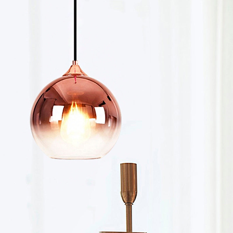 8"/10"/12"W Globe Pendant Lighting Nordic Glass 1 Light Sliver/Gold/Rose Gold Hanging Light Rose Gold Clearhalo 'Ceiling Lights' 'Glass shade' 'Glass' 'Modern Pendants' 'Modern' 'Pendant Lights' 'Pendants' Lighting' 242797