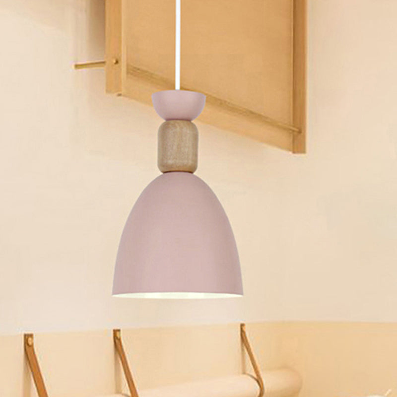 Dining Room Domed Suspension Light Metal Wood One Bulb Macaron Hanging Light Pink Clearhalo 'Ceiling Lights' 'Modern Pendants' 'Modern' 'Pendant Lights' 'Pendants' Lighting' 242805