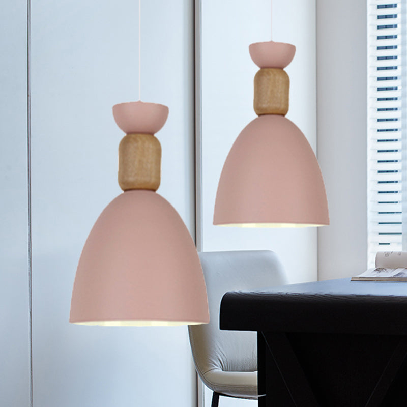 Dining Room Domed Suspension Light Metal Wood One Bulb Macaron Hanging Light Clearhalo 'Ceiling Lights' 'Modern Pendants' 'Modern' 'Pendant Lights' 'Pendants' Lighting' 242806