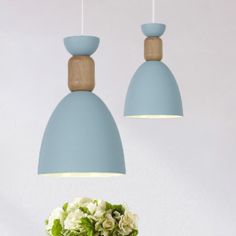 Dining Room Domed Suspension Light Metal Wood One Bulb Macaron Hanging Light Clearhalo 'Ceiling Lights' 'Modern Pendants' 'Modern' 'Pendant Lights' 'Pendants' Lighting' 242808