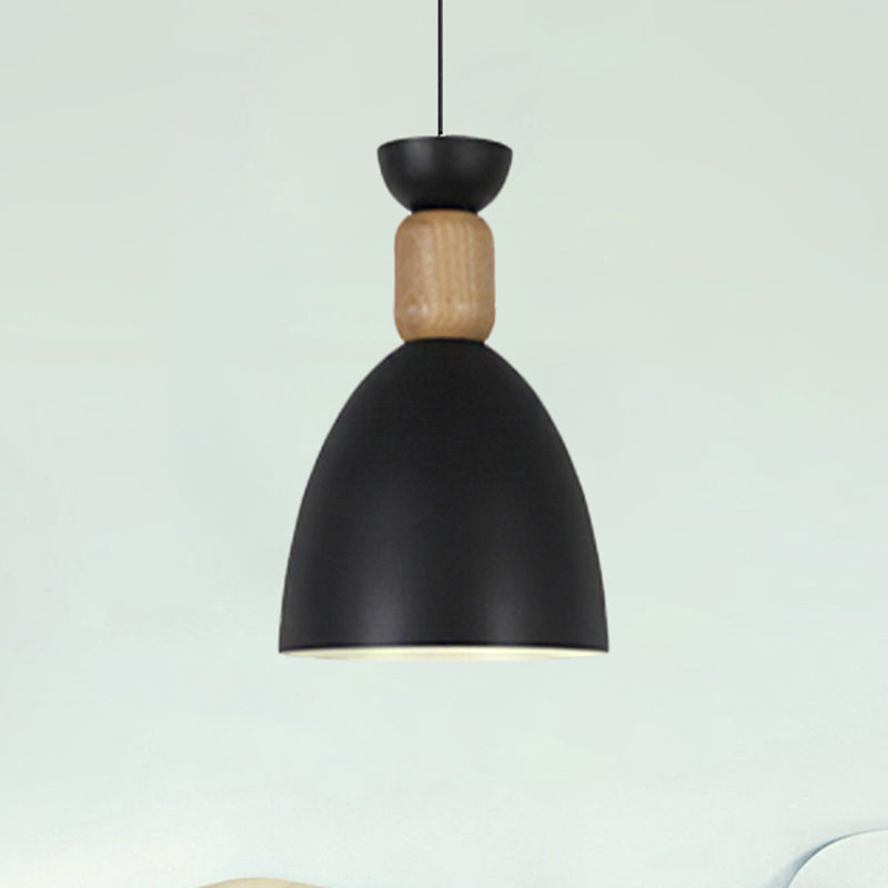 Dining Room Domed Suspension Light Metal Wood One Bulb Macaron Hanging Light Black Clearhalo 'Ceiling Lights' 'Modern Pendants' 'Modern' 'Pendant Lights' 'Pendants' Lighting' 242811