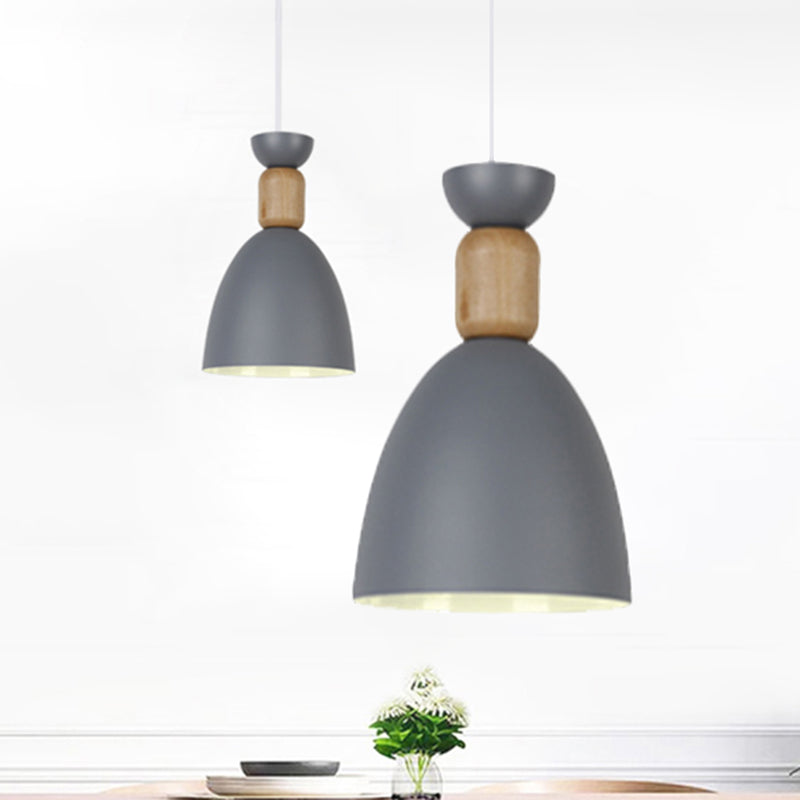 Dining Room Domed Suspension Light Metal Wood One Bulb Macaron Hanging Light Clearhalo 'Ceiling Lights' 'Modern Pendants' 'Modern' 'Pendant Lights' 'Pendants' Lighting' 242814