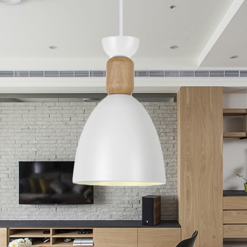 Dining Room Domed Suspension Light Metal Wood One Bulb Macaron Hanging Light White Clearhalo 'Ceiling Lights' 'Modern Pendants' 'Modern' 'Pendant Lights' 'Pendants' Lighting' 242815