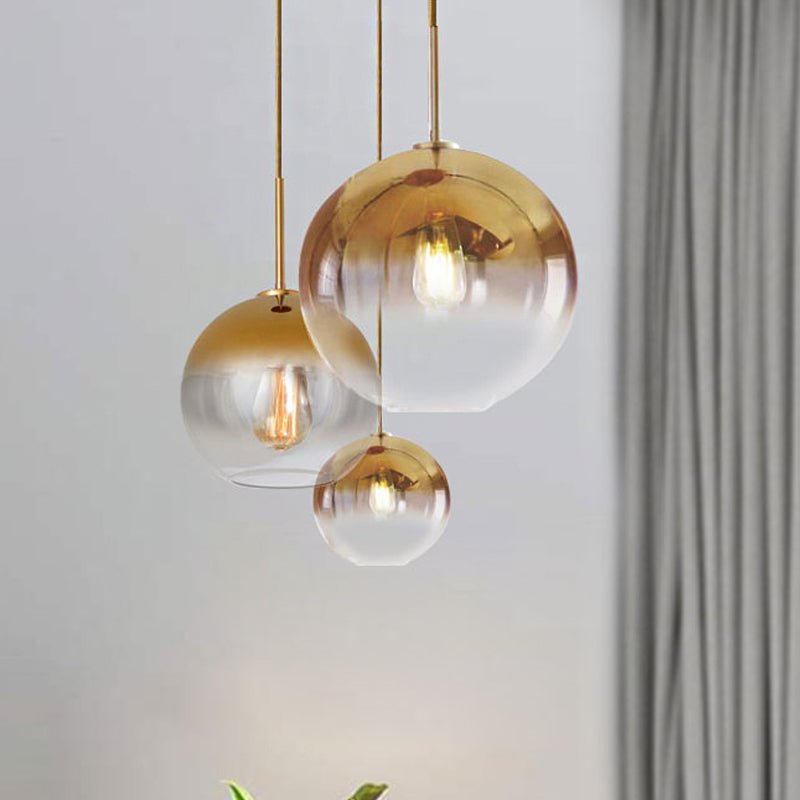 8"/10"/12"W Globe Pendant Lighting Nordic Glass 1 Light Sliver/Gold Hanging Light Gold Clearhalo 'Ceiling Lights' 'Glass shade' 'Glass' 'Modern Pendants' 'Modern' 'Pendant Lights' 'Pendants' Lighting' 242829