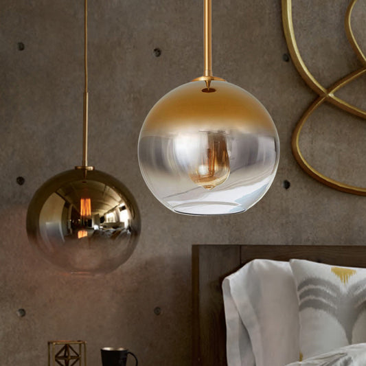 8"/10"/12"W Globe Pendant Lighting Nordic Glass 1 Light Sliver/Gold Hanging Light Clearhalo 'Ceiling Lights' 'Glass shade' 'Glass' 'Modern Pendants' 'Modern' 'Pendant Lights' 'Pendants' Lighting' 242830