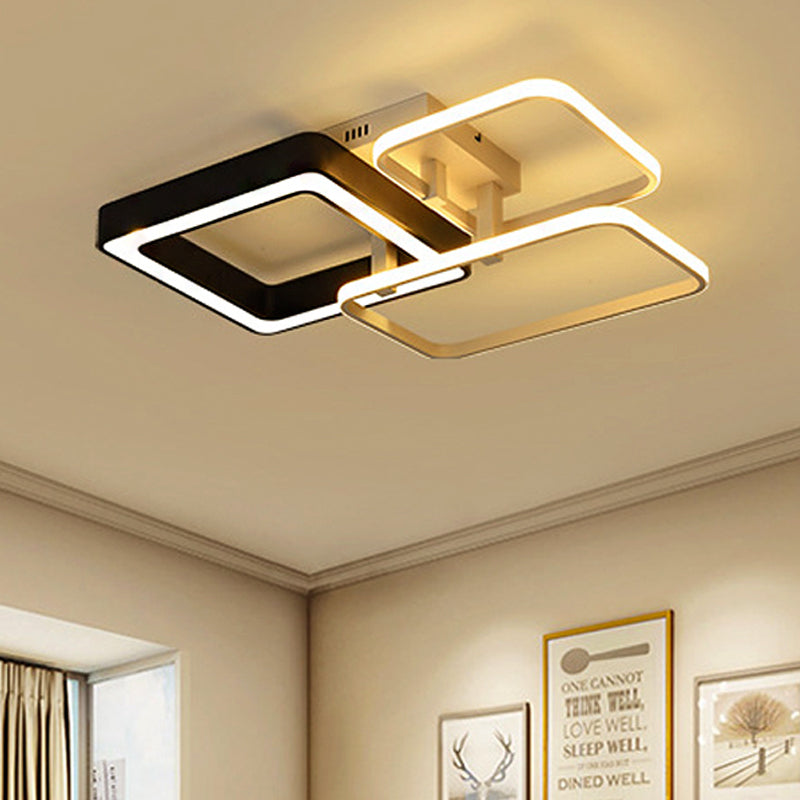 3/4 Lights Living Room Semi Flush Mount Light with Squared Acrylic Shade Modern Black and White Ceiling Mounted Light Clearhalo 'Ceiling Lights' 'Close To Ceiling Lights' 'Close to ceiling' 'Semi-flushmount' Lighting' 242844