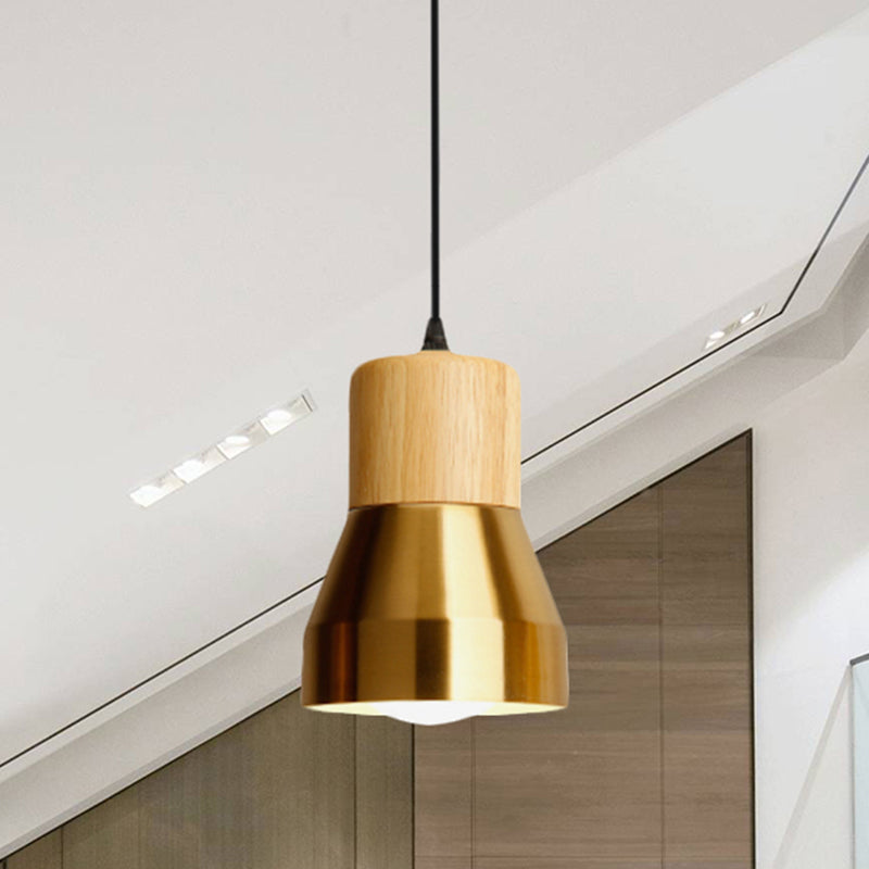 Contemporary Hanging Light Torch Shape Single Light Wood Metal Pendant Light for Hotel Brass Clearhalo 'Ceiling Lights' 'Modern Pendants' 'Modern' 'Pendant Lights' 'Pendants' Lighting' 242849