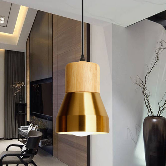 Contemporary Hanging Light Torch Shape Single Light Wood Metal Pendant Light for Hotel Clearhalo 'Ceiling Lights' 'Modern Pendants' 'Modern' 'Pendant Lights' 'Pendants' Lighting' 242850