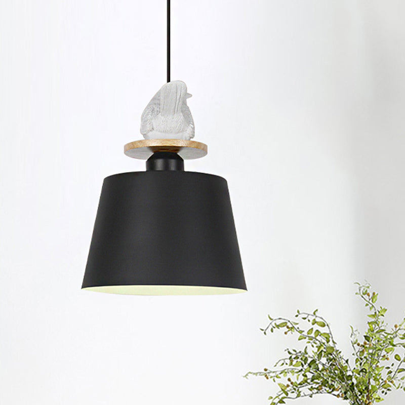 Tapered Shade Cloth Shop Ceiling Pendant Metal 1 Head Hanging Light with Pigeon Deco Black Clearhalo 'Ceiling Lights' 'Modern Pendants' 'Modern' 'Pendant Lights' 'Pendants' Lighting' 242867