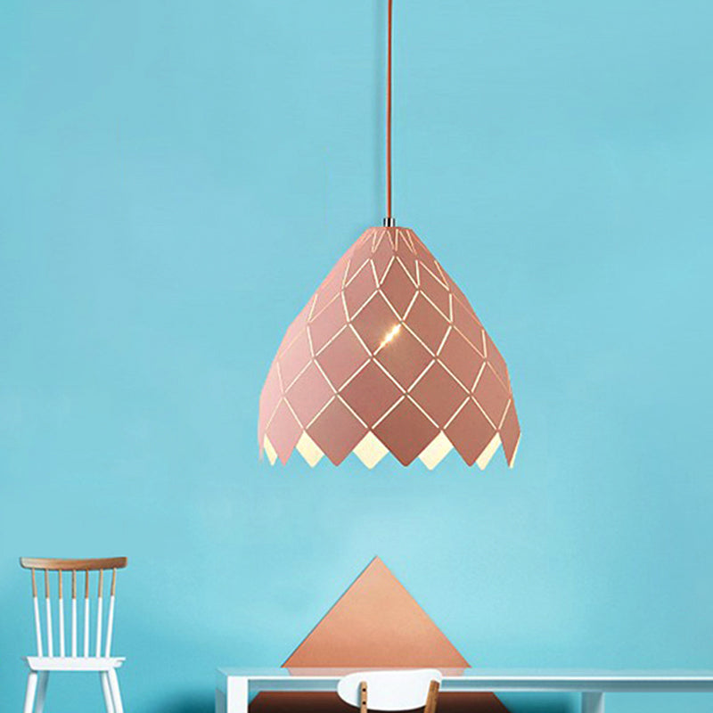 Macaron Pipe Cone Pendant Light 1 Head Metal Hanging Light for Restaurant Kitchen Island Pink Clearhalo 'Ceiling Lights' 'Modern Pendants' 'Modern' 'Pendant Lights' 'Pendants' Lighting' 242877