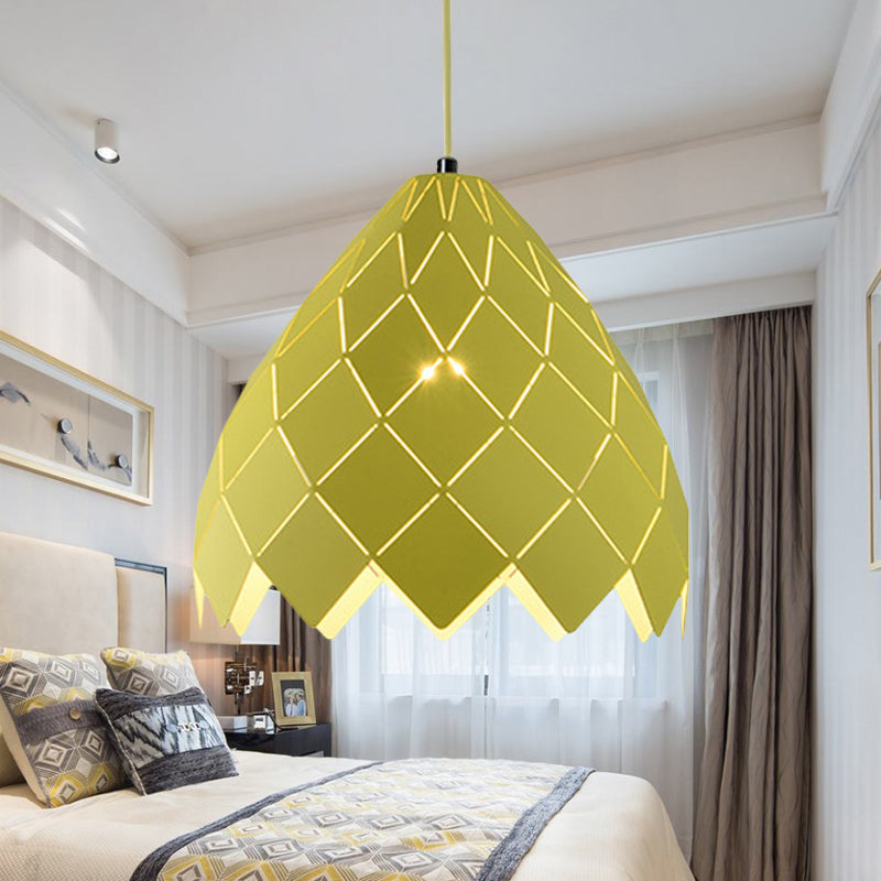 Macaron Pipe Cone Pendant Light 1 Head Metal Hanging Light for Restaurant Kitchen Island Yellow Clearhalo 'Ceiling Lights' 'Modern Pendants' 'Modern' 'Pendant Lights' 'Pendants' Lighting' 242879