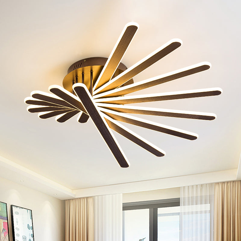 Acrylic Fan-Shaped Flush Ceiling Light Fixture Chinese Style LED 6/8 Lights Brown Flushmount Lighting 8 Brown Clearhalo 'Ceiling Lights' 'Close To Ceiling Lights' 'Close to ceiling' 'Semi-flushmount' Lighting' 242883