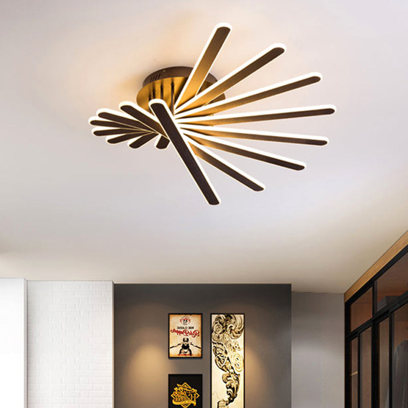 Acrylic Fan-Shaped Flush Ceiling Light Fixture Chinese Style LED 6/8 Lights Brown Flushmount Lighting Clearhalo 'Ceiling Lights' 'Close To Ceiling Lights' 'Close to ceiling' 'Semi-flushmount' Lighting' 242884