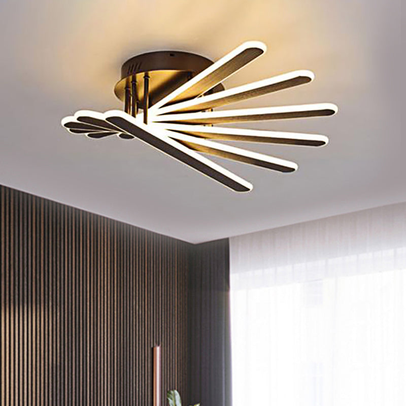 Acrylic Fan-Shaped Flush Ceiling Light Fixture Chinese Style LED 6/8 Lights Brown Flushmount Lighting 6 Brown Clearhalo 'Ceiling Lights' 'Close To Ceiling Lights' 'Close to ceiling' 'Semi-flushmount' Lighting' 242885